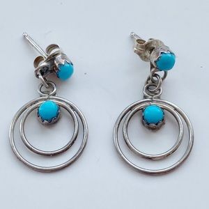 Silver & Turquoise Circle Earrings (Posts)